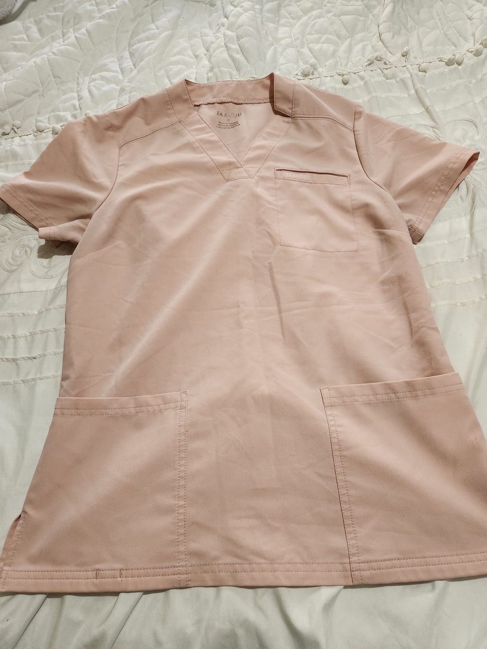 Jaanuu Dusty Rose Short Sleeve V-Neck Scrub Top